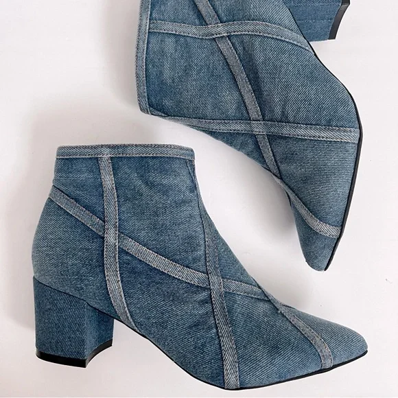 C Comfort Est 1946 Blue Denim Ankle Boots Booties Heels Boho Western 10 - Picture 9 of 11